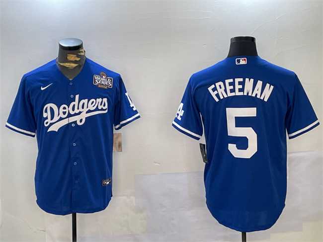 Men%27s Los Angeles Dodgers #5 Freddie Freeman Blue 2024 World Series Cool Base Stitched Baseball Jersey->los angeles dodgers->MLB Jersey